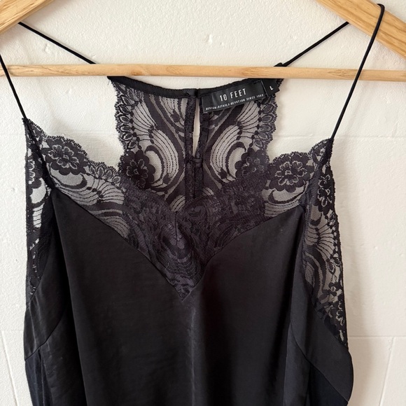 Black Lace Cami | Satin Slip Top Lingerie Style Spaghetti Strap | Size Medium - Picture 2 of 6